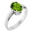 14K Gold Oval Natural Peridot Scroll Setting Solitaire Ring - White Gold