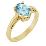 14K Gold Oval Natural Sky Blue Topaz Scroll Setting Solitaire Ring - Yellow Gold