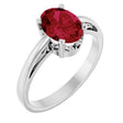14K Gold Oval Lab-Grown Ruby Scroll Setting Solitaire Ring - White Gold