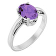 14K Gold Oval Natural Amethyst Scroll Setting Solitaire Ring - White Gold