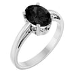 14K Gold Oval Natural Black Onyx Scroll Setting Solitaire Ring - White Gold