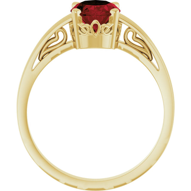 14K Gold Oval Natural Mozambique Garnet Scroll Setting Solitaire Ring - Yellow Gold - view 2