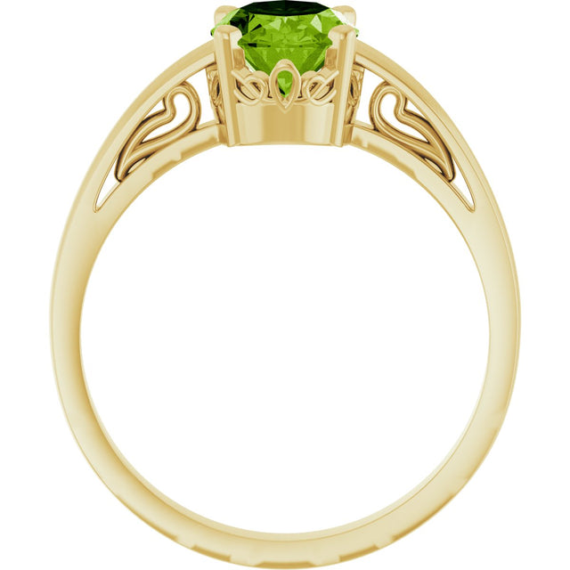 14K Gold Oval Natural Peridot Scroll Setting Solitaire Ring - Yellow Gold - view 2