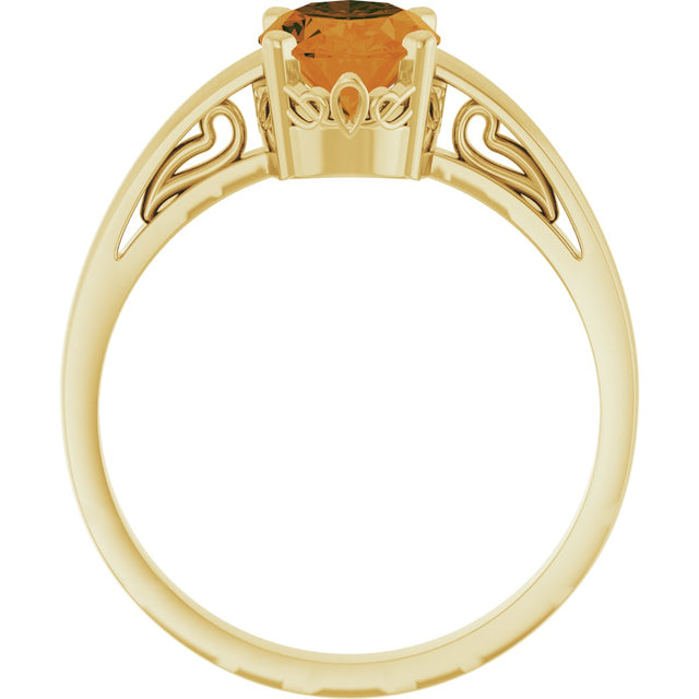 14K Gold Oval Natural Citrine Scroll Setting Solitaire Ring - Yellow Gold - view 2