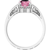 14K Gold Oval Natural Pink Tourmaline Scroll Setting Solitaire Ring - White Gold - view 2
