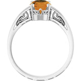 14K Gold Oval Natural Citrine Scroll Setting Solitaire Ring - White Gold - view 2