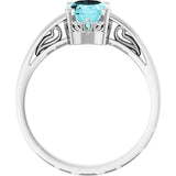 14K Gold Oval Natural Blue Zircon Scroll Setting Solitaire Ring - White Gold - view 2