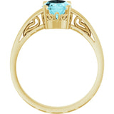 14K Gold Oval Natural Blue Zircon Scroll Setting Solitaire Ring - Yellow Gold - view 2
