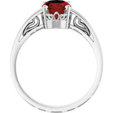 14K Gold Oval Natural Mozambique Garnet Scroll Setting Solitaire Ring - White Gold - view 2