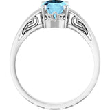 14K Gold Oval Natural Aquamarine Scroll Setting Solitaire Ring - White Gold - view 2