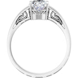 14K Gold Oval Natural White Sapphire Scroll Setting Solitaire Ring - White Gold - view 2