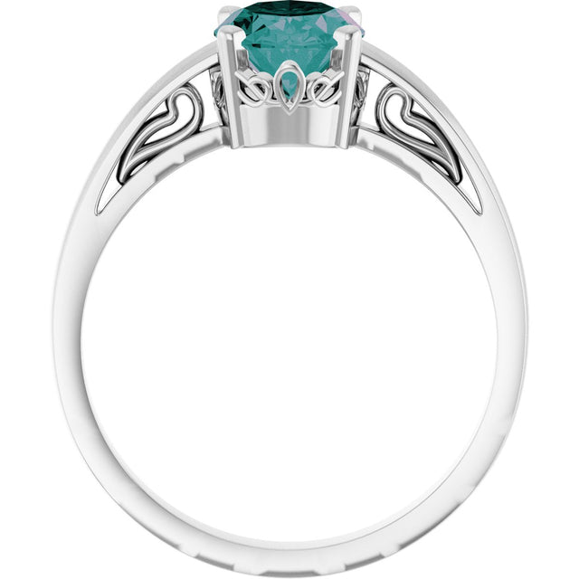 14K Gold Oval Lab-Grown Alexandrite Scroll Setting Solitaire Ring - White Gold - view 2