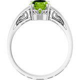 14K Gold Oval Natural Peridot Scroll Setting Solitaire Ring - White Gold - view 2