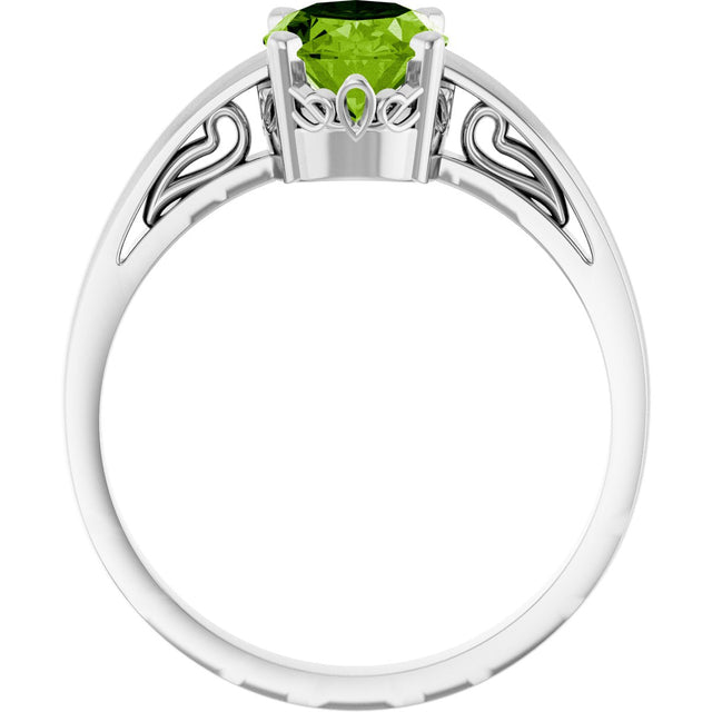 14K Gold Oval Natural Peridot Scroll Setting Solitaire Ring - White Gold - view 2