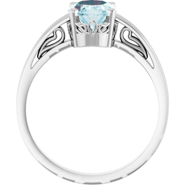 14K Gold Oval Natural Sky Blue Topaz Scroll Setting Solitaire Ring - White Gold - view 2