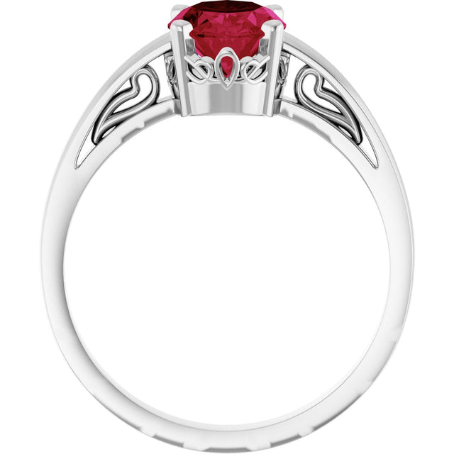 14K Gold Oval Lab-Grown Ruby Scroll Setting Solitaire Ring - White Gold - view 2