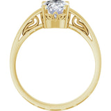 14K Gold Oval Natural White Sapphire Scroll Setting Solitaire Ring - Yellow Gold - view 2
