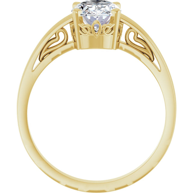 14K Gold Oval Natural White Sapphire Scroll Setting Solitaire Ring - Yellow Gold - view 2