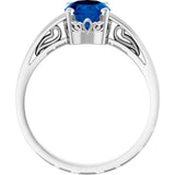 14K Gold Oval Lab-Grown Blue Sapphire Scroll Setting Solitaire Ring - White Gold - view 2