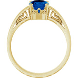 14K Gold Oval Lab-Grown Blue Sapphire Scroll Setting Solitaire Ring - Yellow Gold - view 2