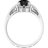 14K Gold Oval Natural Black Onyx Scroll Setting Solitaire Ring - White Gold - view 2