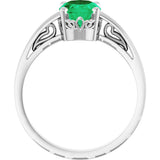 14K Gold Oval Lab-Grown Emerald Scroll Setting Solitaire Ring - White Gold - view 2