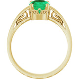 14K Gold Oval Lab-Grown Emerald Scroll Setting Solitaire Ring - Yellow Gold - view 2