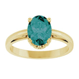 14K Gold Oval Lab-Grown Alexandrite Scroll Setting Solitaire Ring - Yellow Gold - view 3