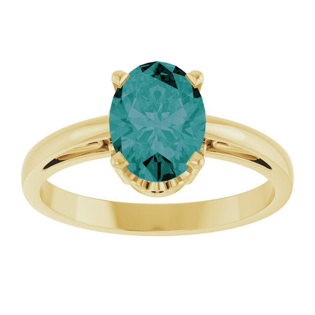 14K Gold Oval Lab-Grown Alexandrite Scroll Setting Solitaire Ring - Yellow Gold - view 3
