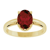 14K Gold Oval Natural Mozambique Garnet Scroll Setting Solitaire Ring - Yellow Gold - view 3