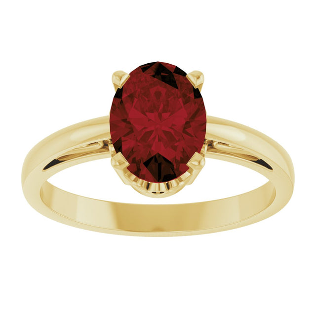 14K Gold Oval Natural Mozambique Garnet Scroll Setting Solitaire Ring - Yellow Gold - view 3