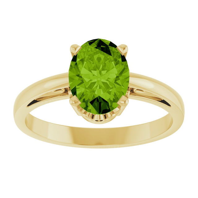 14K Gold Oval Natural Peridot Scroll Setting Solitaire Ring - Yellow Gold - view 3