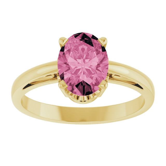 14K Gold Oval Natural Pink Tourmaline Scroll Setting Solitaire Ring - Yellow Gold - view 3