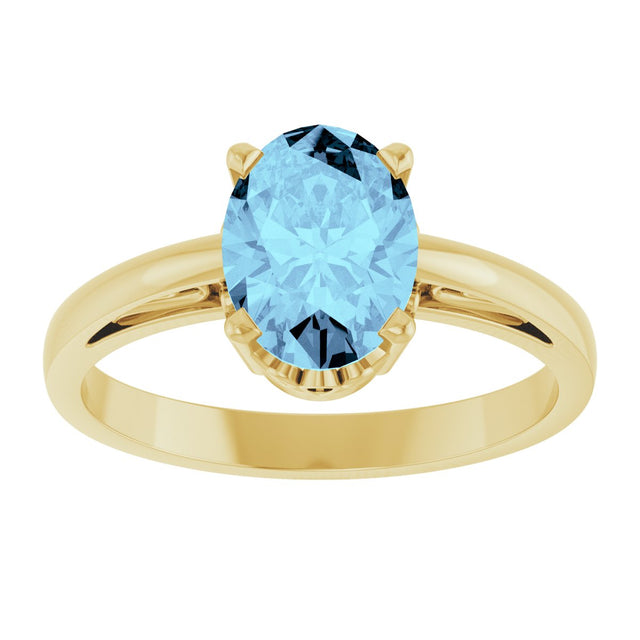 14K Gold Oval Natural Aquamarine Scroll Setting Solitaire Ring - Yellow Gold - view 3