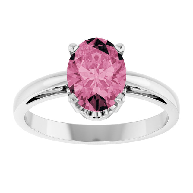 14K Gold Oval Natural Pink Tourmaline Scroll Setting Solitaire Ring - White Gold - view 3