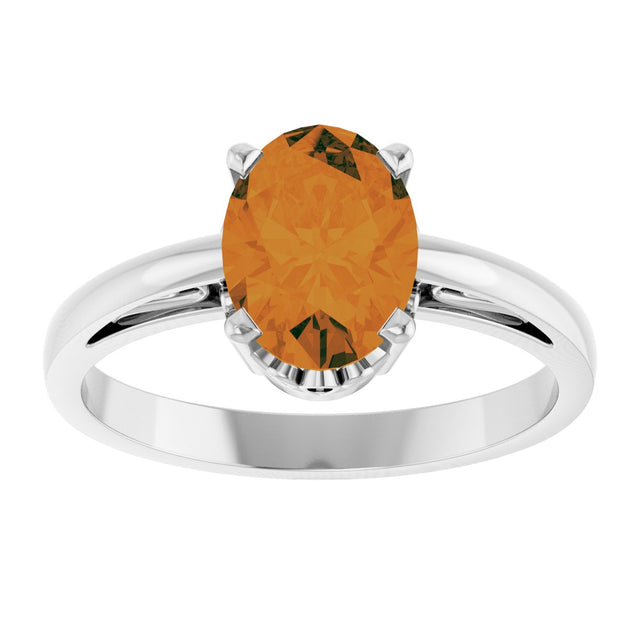 14K Gold Oval Natural Citrine Scroll Setting Solitaire Ring - White Gold - view 3