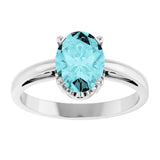 14K Gold Oval Natural Blue Zircon Scroll Setting Solitaire Ring - White Gold - view 3