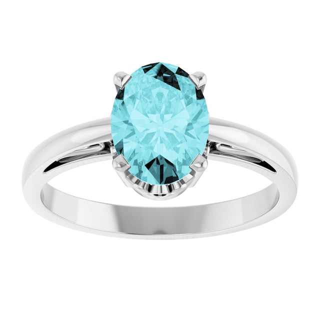 14K Gold Oval Natural Blue Zircon Scroll Setting Solitaire Ring - White Gold - view 3