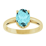14K Gold Oval Natural Blue Zircon Scroll Setting Solitaire Ring - Yellow Gold - view 3