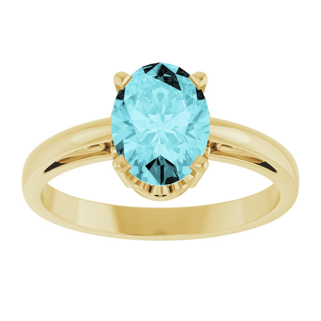 14K Gold Oval Natural Blue Zircon Scroll Setting Solitaire Ring - Yellow Gold - view 3