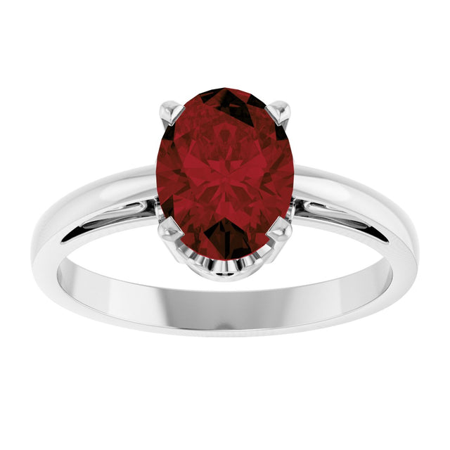 14K Gold Oval Natural Mozambique Garnet Scroll Setting Solitaire Ring - White Gold - view 3