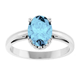 14K Gold Oval Natural Aquamarine Scroll Setting Solitaire Ring - White Gold - view 3
