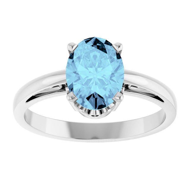 14K Gold Oval Natural Aquamarine Scroll Setting Solitaire Ring - White Gold - view 3
