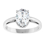 14K Gold Oval Natural White Sapphire Scroll Setting Solitaire Ring - White Gold - view 3