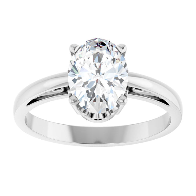 14K Gold Oval Natural White Sapphire Scroll Setting Solitaire Ring - White Gold - view 3