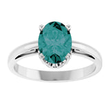 14K Gold Oval Lab-Grown Alexandrite Scroll Setting Solitaire Ring - White Gold - view 3