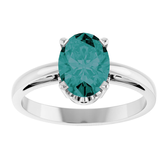 14K Gold Oval Lab-Grown Alexandrite Scroll Setting Solitaire Ring - White Gold - view 3
