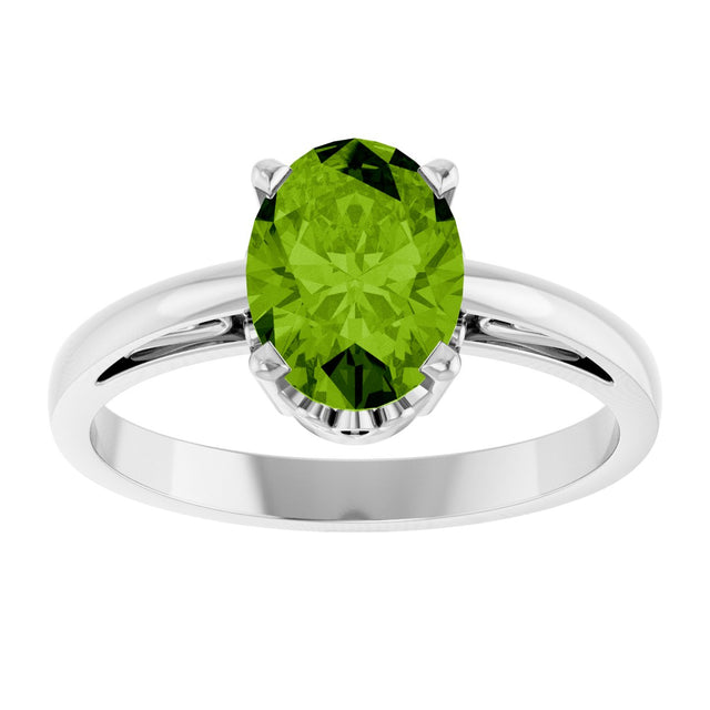 14K Gold Oval Natural Peridot Scroll Setting Solitaire Ring - White Gold - view 3
