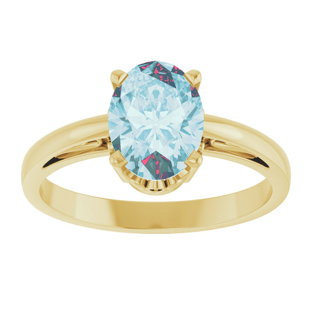 14K Gold Oval Natural Sky Blue Topaz Scroll Setting Solitaire Ring - Yellow Gold - view 3