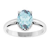 14K Gold Oval Natural Sky Blue Topaz Scroll Setting Solitaire Ring - White Gold - view 3